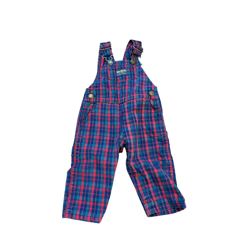 Vintage OshKosh Bgosh Vestbak Plaid Overalls Red Blue Green 18 Months USA Made